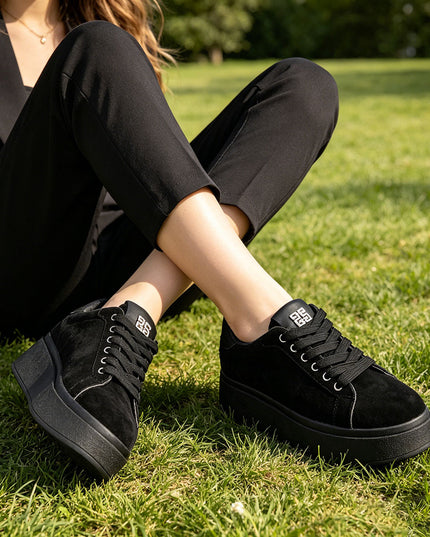 Pantofi Sport De Dama din Piele Ecologica Intoarsa, D1433 - Negru