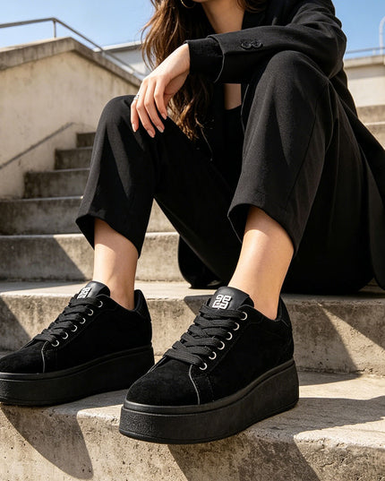 Pantofi Sport De Dama din Piele Ecologica Intoarsa, D1433 - Negru