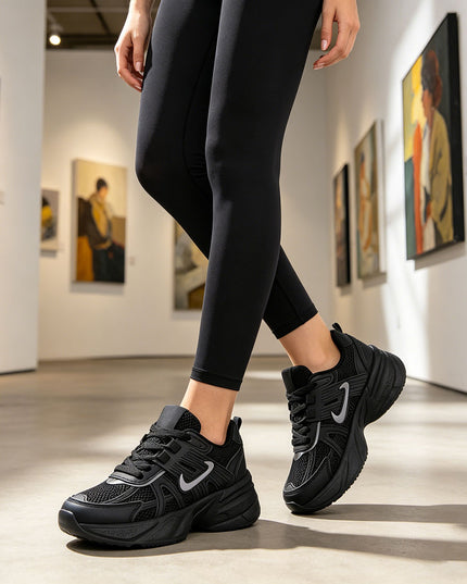 Pantofi Sport De Dama cu Insertii De Plasa, D1432 - Negru