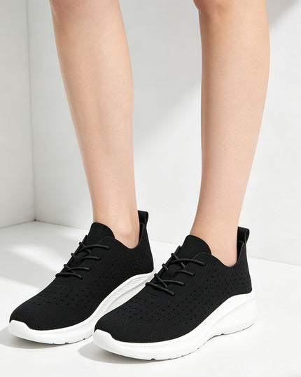 Pantofi Sport De Dama din Piele Ecologica intoarsa, D1412 - Negru cu Alb