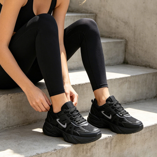 Pantofi Sport De Dama,Cu Insertii De Plasa,D1432,Negru